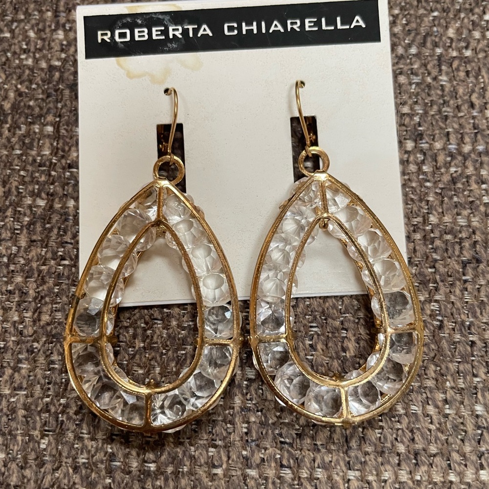 Gold and Clear Teardrop Earrings